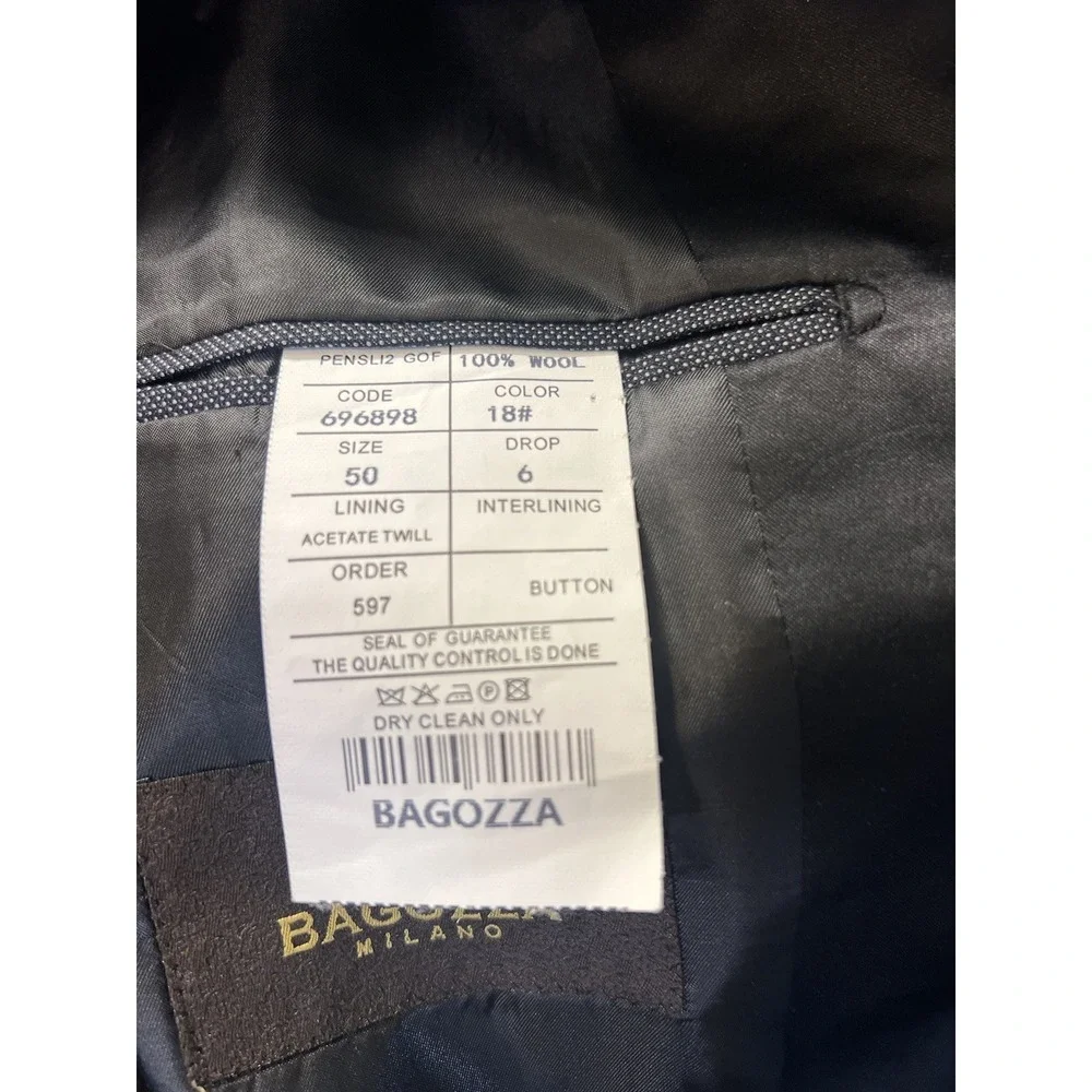 Bagozza Milano Black Label Gray Wool Blend Satin Label Tuxedo Jacket 50